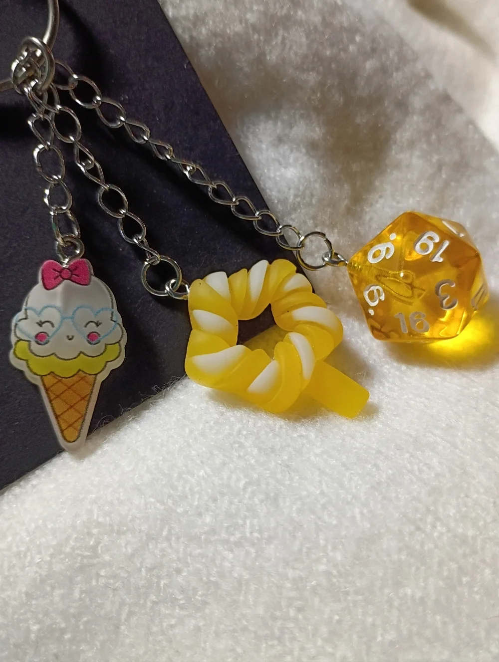 D20 Dice Star Lollipop Cute Ice Cream Cone Yellow Dangle Keychain D&D Gamer